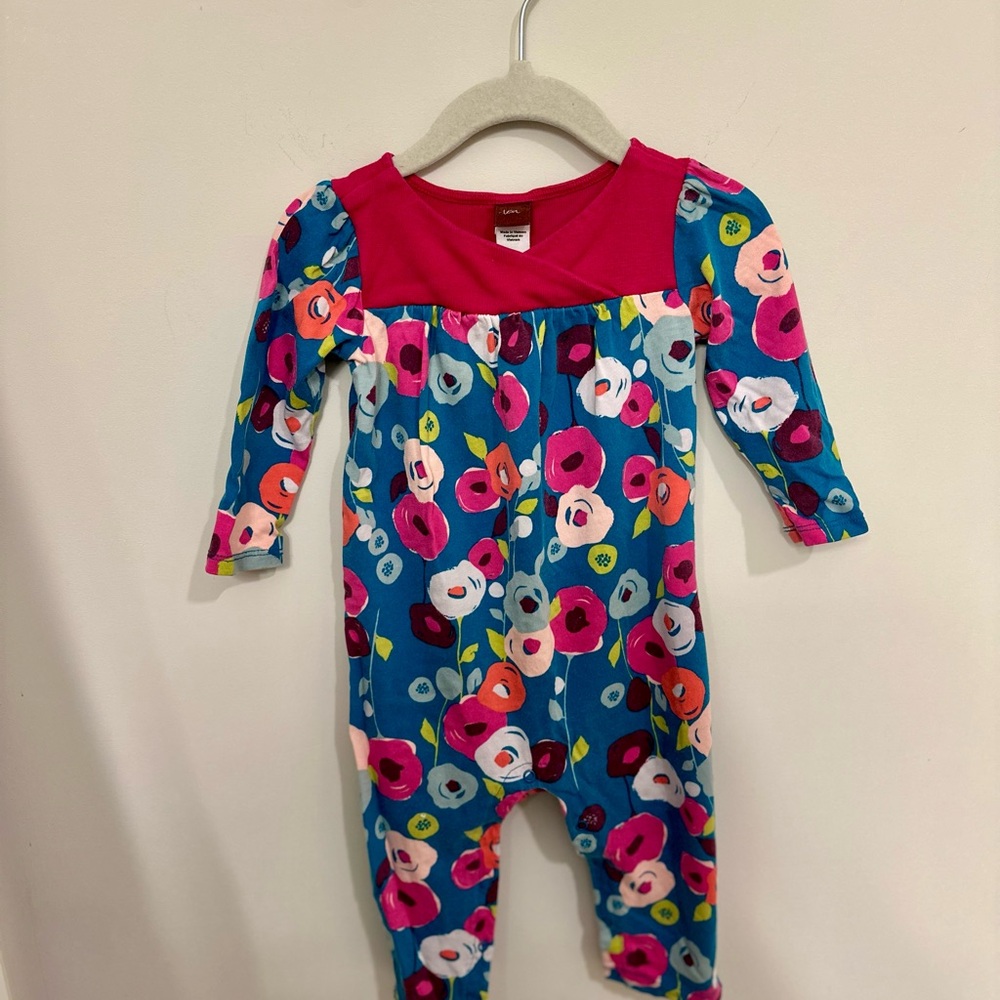 Tea Collection Blue and Pink Floral Kids Footie